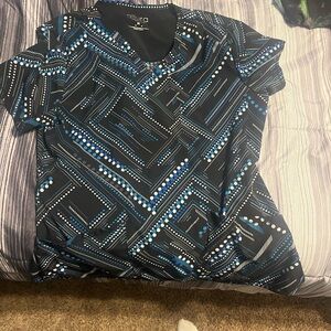 Women's Black and Blue Patterned Short Sleeve Top